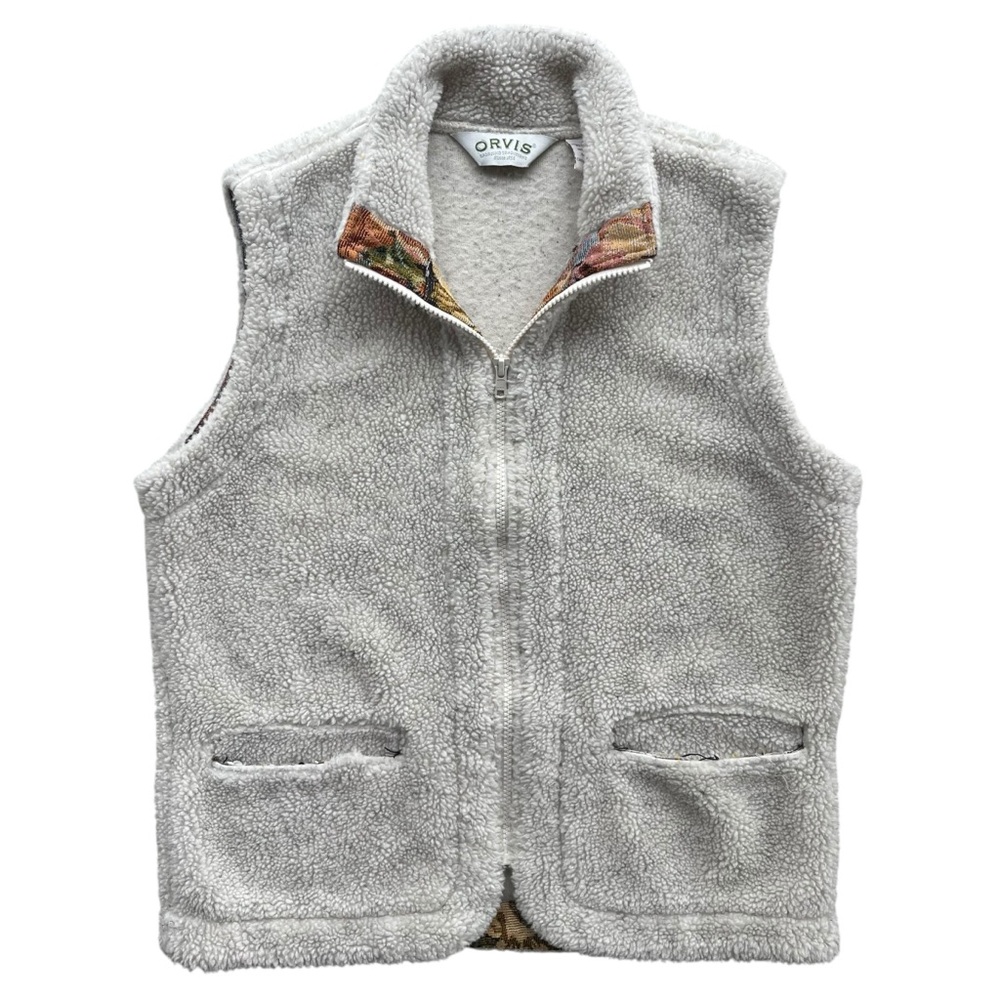 Orvis Sporting Traditions Women S Cream Speckled Tapestry Accent Zip Sherpa Vest